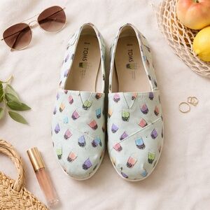 TOMS Mint Boba Tea Print Slip-Ons | Quirky Y2K Pop Graphic Flats W10